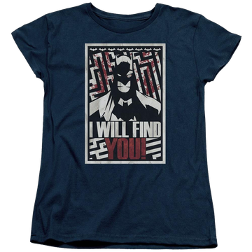 Navy women's t-shirt with Batman I Will Fnd You graphic