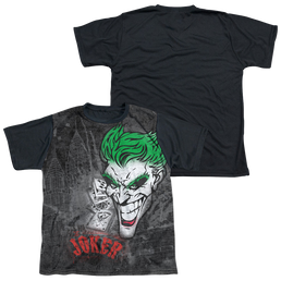 Joker, The Joker Sprays The City - Youth Black Back T-Shirt Youth Black Back T-Shirt (Ages 8-12) Joker   