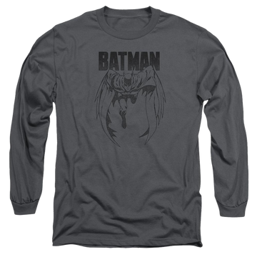 Charcoal men's long sleeve t-shirt with Batman Grey Noise graphic