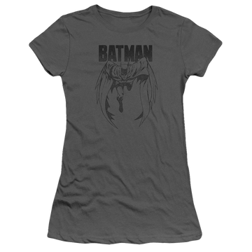 Charcoal juniors t-shirt with Batman Grey Noise graphic