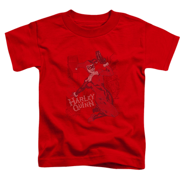 Red toddler t-shirt with Harley Quinn Harleys Packing graphic