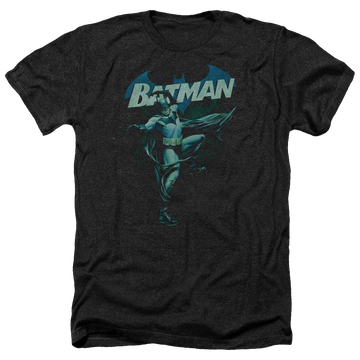 Charcoal men's heather t-shirt with Batman Blue Bat graphic