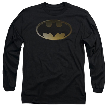Black men's long sleeve t-shirt with Batman Halftone Bat graphic