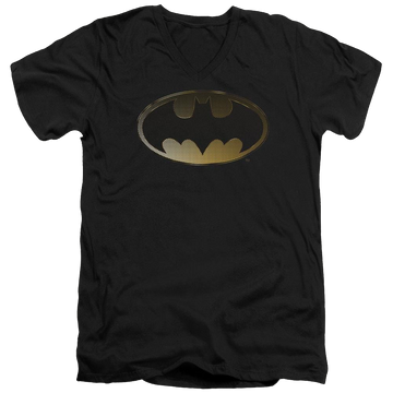 Black men's v-neck t-shirt with Batman Halftone Bat graphic