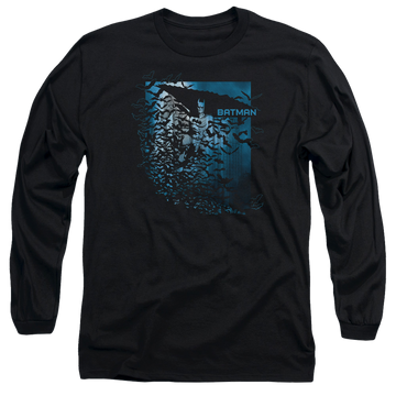 Black men's long sleeve t-shirt with Batman Bat Among Bats graphic