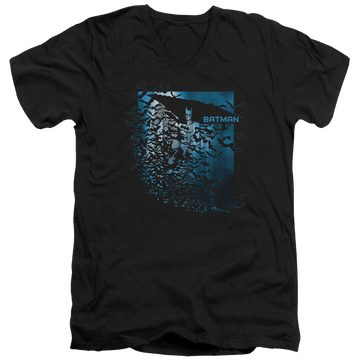 Black men's v-neck t-shirt with Batman Bat Among Bats graphic