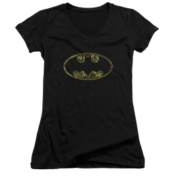 Batman Tattered Logo - Juniors V-Neck T-Shirt Juniors V-Neck T-Shirt Batman   