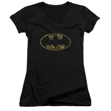 Batman Tattered Logo - Juniors V-Neck T-Shirt Juniors V-Neck T-Shirt Batman   
