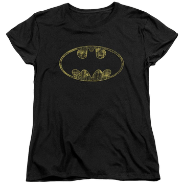 Black women's t-shirt with Batman Tattered Logo graphic