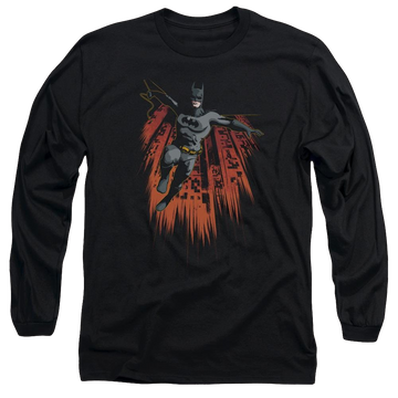 Black men's long sleeve t-shirt with Batman Majestic graphic