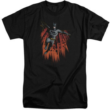 Black men's tall fit t-shirt with Batman Majestic graphic