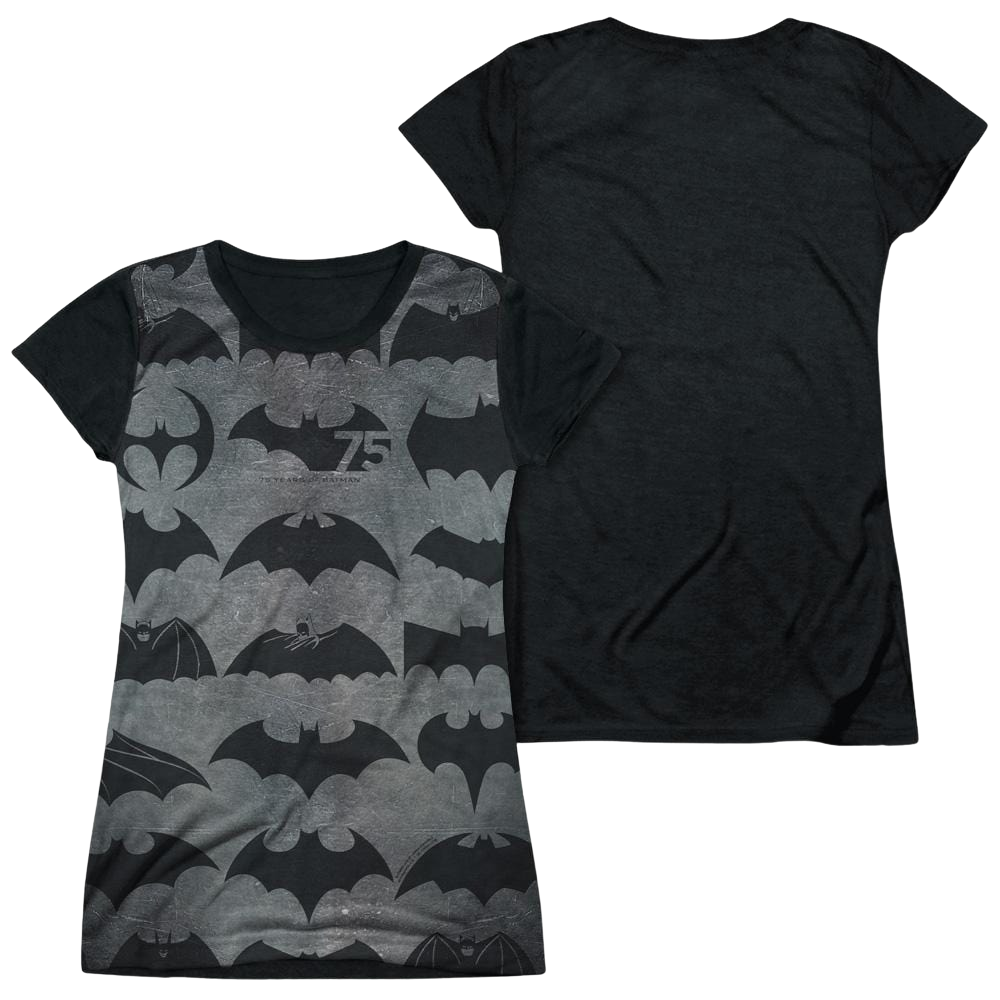 Batman 75 Symbols - Juniors Black Back T-Shirt Juniors Black Back T-Shirt Batman   