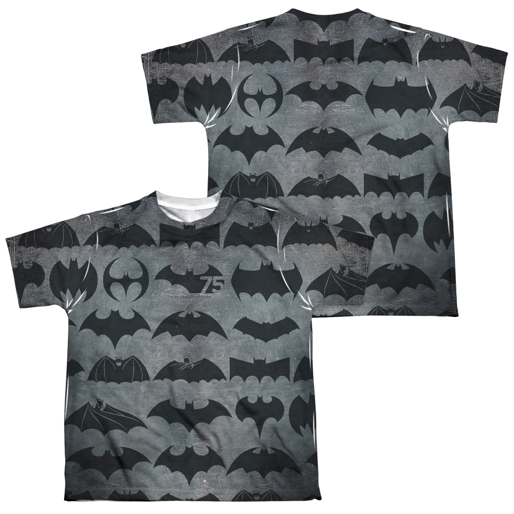 DC Batman 75 Symbols (Front/Back Print) - Youth All-Over Print T-Shirt Youth All-Over Print T-Shirt (Ages 8-12) Batman   