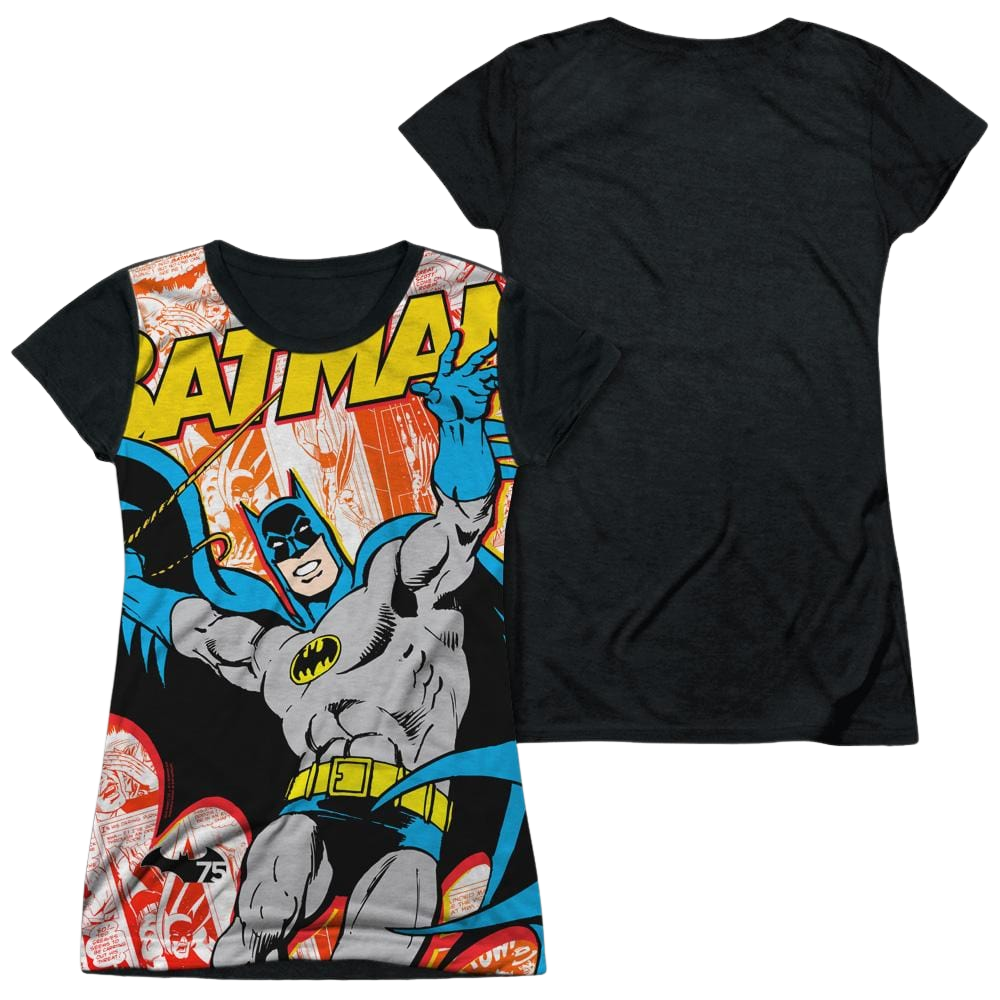Batman 75 Panels - Juniors Black Back T-Shirt Juniors Black Back T-Shirt Batman   