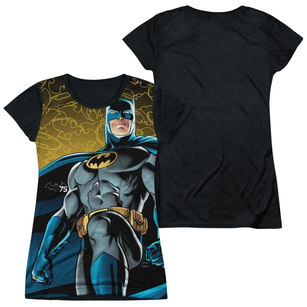 Batman 75 Glow - Juniors Black Back T-Shirt Juniors Black Back T-Shirt Batman   