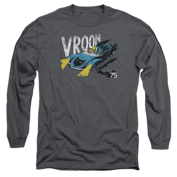 Charcoal men's long sleeve t-shirt with Batman Vroom graphic