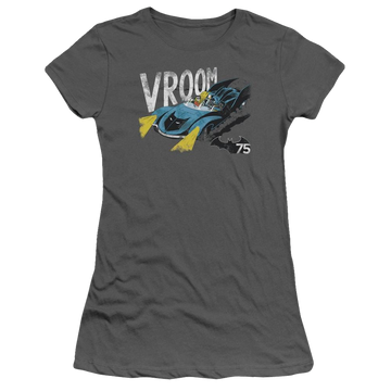Charcoal juniors t-shirt with Batman Vroom graphic
