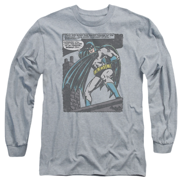 Athletic heather men's long sleeve t-shirt with Batman Bat Origins graphic