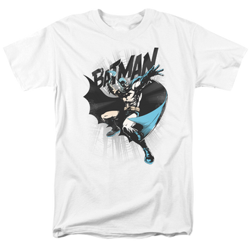 White men's regular fit t-shirt with Batman Batarang Throw graphic