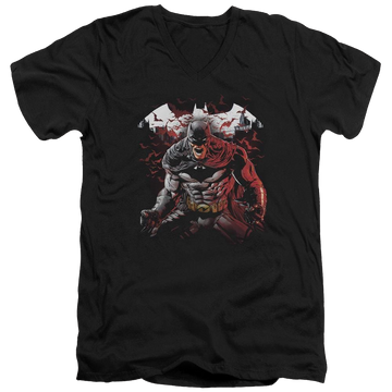 Black men's v-neck t-shirt with Batman Raging Bat graphic