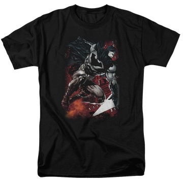 Black men's regular fit t-shirt with Batman Sparks Leap graphic