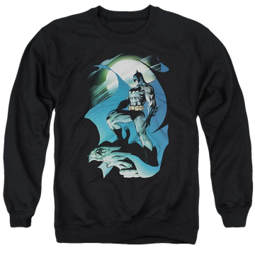 Black men's crewneck sweatshirt with Batman Glow Of The Moon graphic