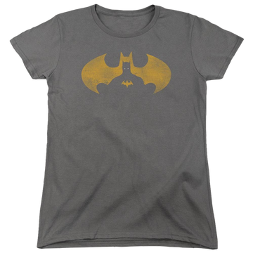 Charcoal women's t-shirt with Batman Bat Symbol Knockout graphic