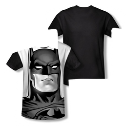 Batman - Bw Bat Head Adult Black Back 100% Poly T-Shirt Men's Black Back T-Shirt Batman   