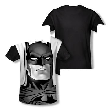 Batman - Bw Bat Head Adult Black Back 100% Poly T-Shirt Men's Black Back T-Shirt Batman   