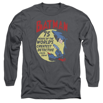 Charcoal men's long sleeve t-shirt with Batman Detective 75 graphic
