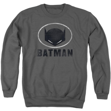 Charcoal men's crewneck sweatshirt with Batman Mask In Oval graphic