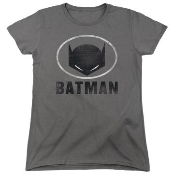 Charcoal women's t-shirt with Batman Mask In Oval graphic