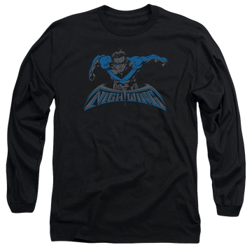 Black men's long sleeve t-shirt with Nightwing Batman Wing Of The Night graphic