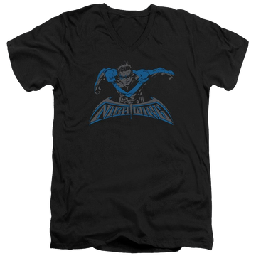Black men's v-neck t-shirt with Nightwing Batman Wing Of The Night graphic