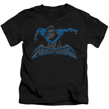 Black kid's t-shirt for ages 4 to 7 with Nightwing Wing Of The Night graphic
