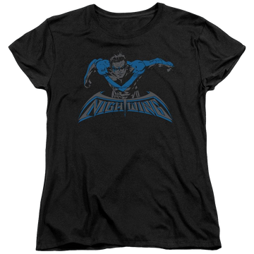 Black women's t-shirt with Nightwing Batman Wing Of The Night graphic