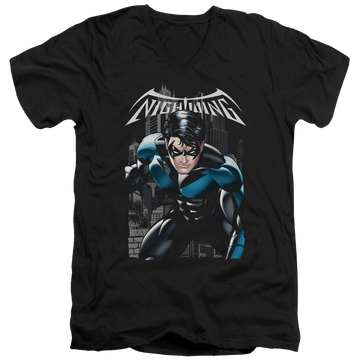 Black men's v-neck t-shirt with Batman A Legacy graphic