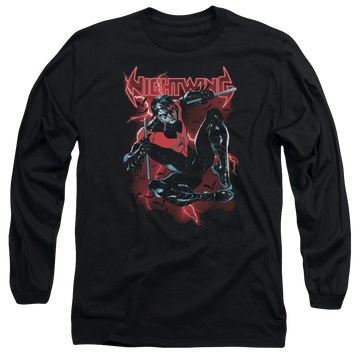 Black men's long sleeve t-shirt with Batman Lightwing graphic