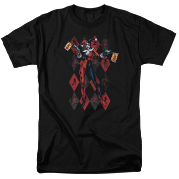 Black men's regular fit t-shirt with Harley Quinn Batman Pow Pow graphic