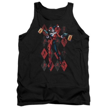 Black men's tank with Harley Quinn Batman Pow Pow graphic