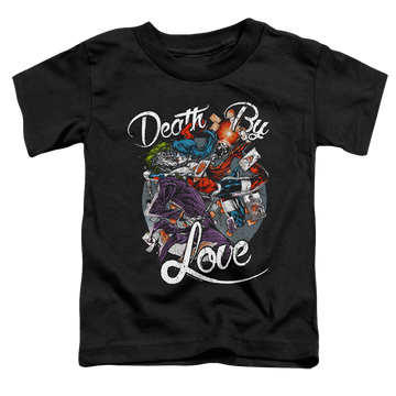 Black toddler t-shirt with Harley Quinn Death By Love graphic