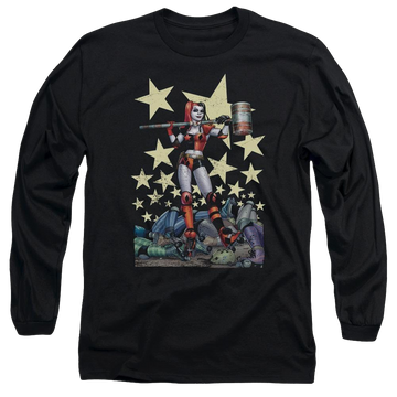 Black men's long sleeve t-shirt with Harley Quinn Batman Hammer Time graphic