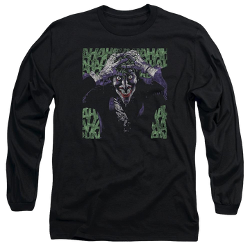 Black men's long sleeve t-shirt with Joker Batman Insanity graphic