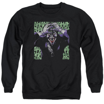 Black men's crewneck sweatshirt with Joker Batman Insanity graphic