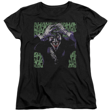 Black women's t-shirt with Joker Batman Insanity graphic