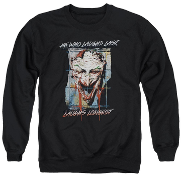 Black men's crewneck sweatshirt with Joker Batman Just For Laughs graphic