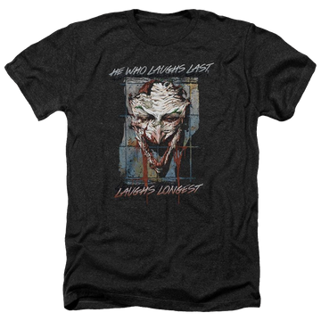 Charcoal men's heather t-shirt with Joker Batman Just For Laughs graphic