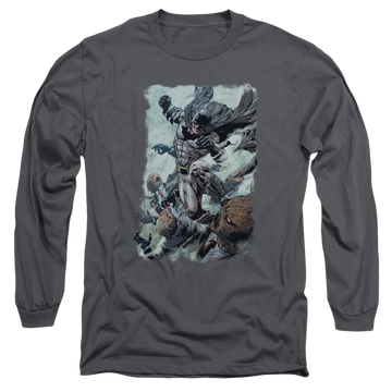 Charcoal men's long sleeve t-shirt with Batman Punch graphic