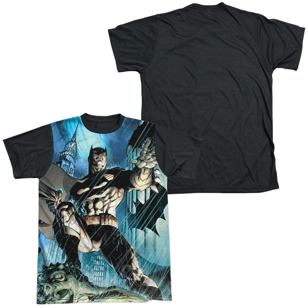 Batman Rainy Rooftop - Men's Black Back T-Shirt Men's Black Back T-Shirt Batman   
