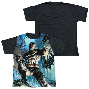 DC Batman Rainy Rooftop - Youth Black Back T-Shirt Youth Black Back T-Shirt (Ages 8-12) Batman   